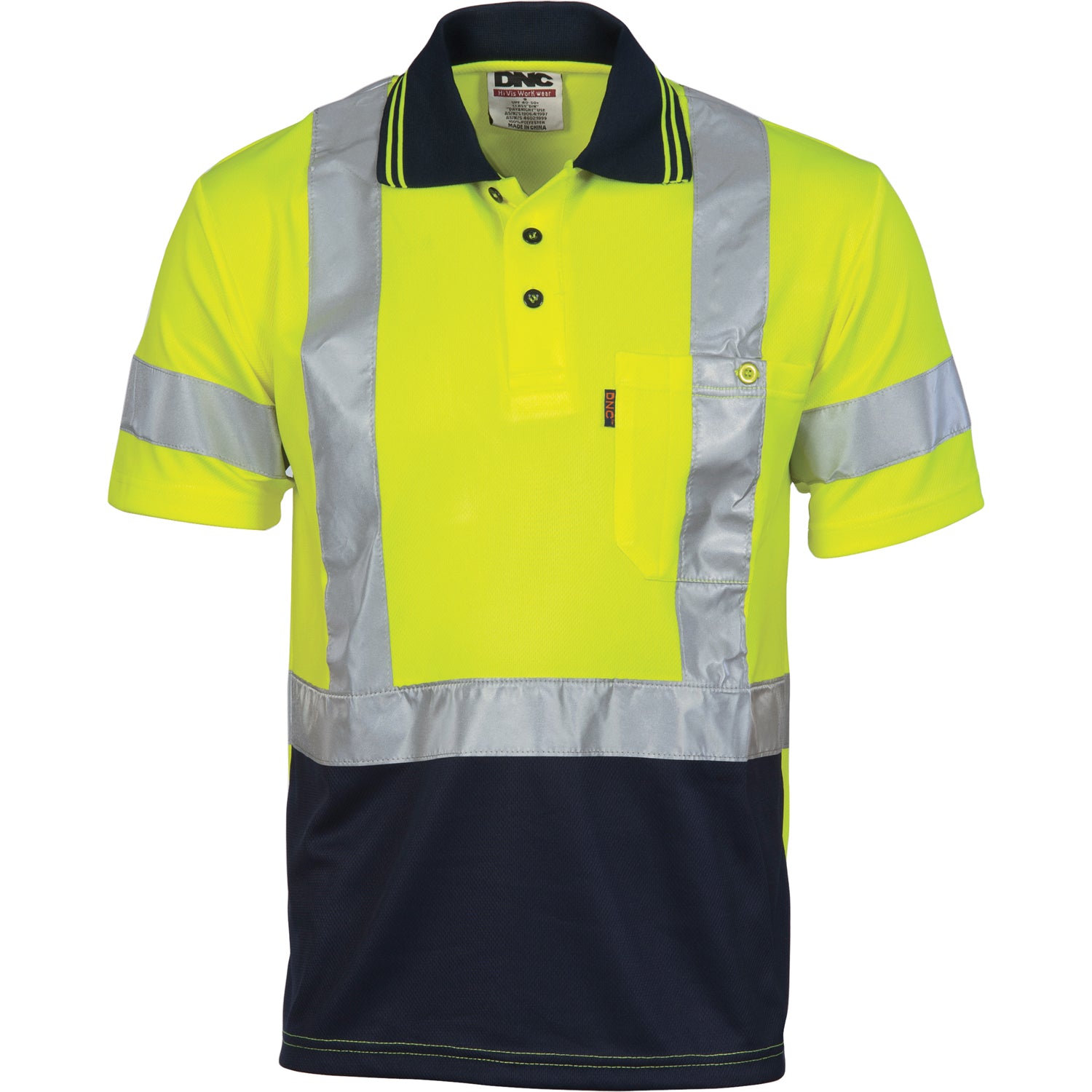 HiVis D/N Cool-Breathe Polo Shirt "X" Back CSR R/Tape - Short Sleeve - Yellow/Navy