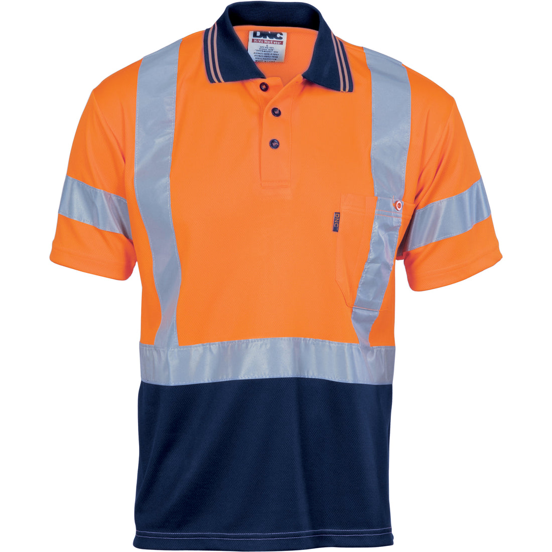 HiVis D/N Cool-Breathe Polo Shirt "X" Back CSR R/Tape - Short Sleeve - Orange/Navy