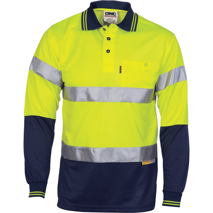 HiVis D/N Cool-Breathe Polo Shirt with 3M 8906 R/Tape - Long Sleeve - Yellow/Navy