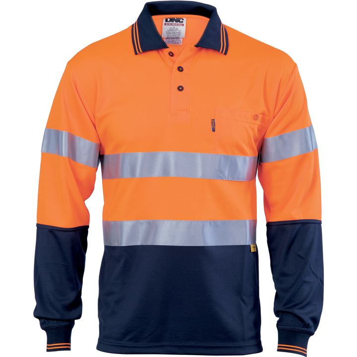 HiVis D/N Cool-Breathe Polo Shirt with 3M 8906 R/Tape - Long Sleeve - Orange/Navy