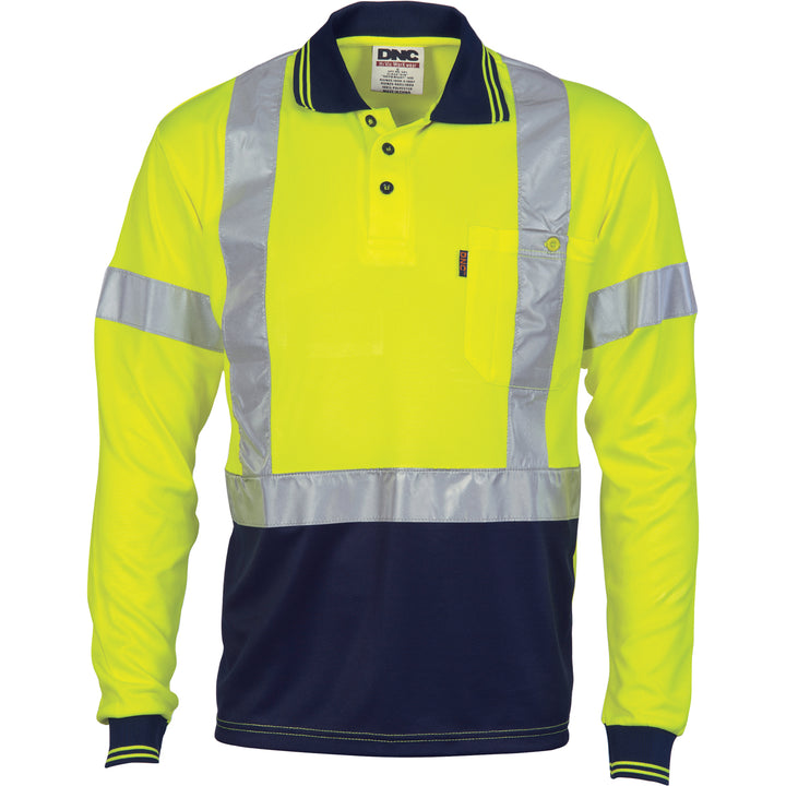 HiVis D/N Cool-Breathe Polo Shirt "X" Back CSR R/Tape - Long Sleeve - Yellow/Navy