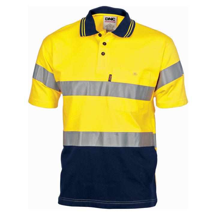 Hivis Cool-Breeze Cotton Jersey Polo With CSR R/Tape - S/S - Yellow/Navy