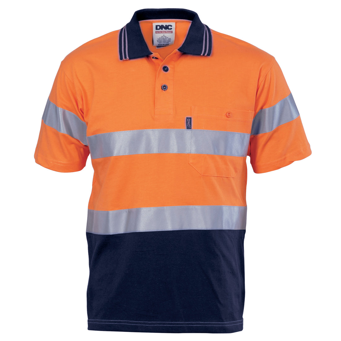 Hivis Cool-Breeze Cotton Jersey Polo With CSR R/Tape - S/S - Orange/Navy