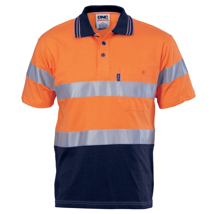 Hivis Cool-Breeze Cotton Jersey Polo With CSR R/Tape - S/S - Orange/Navy