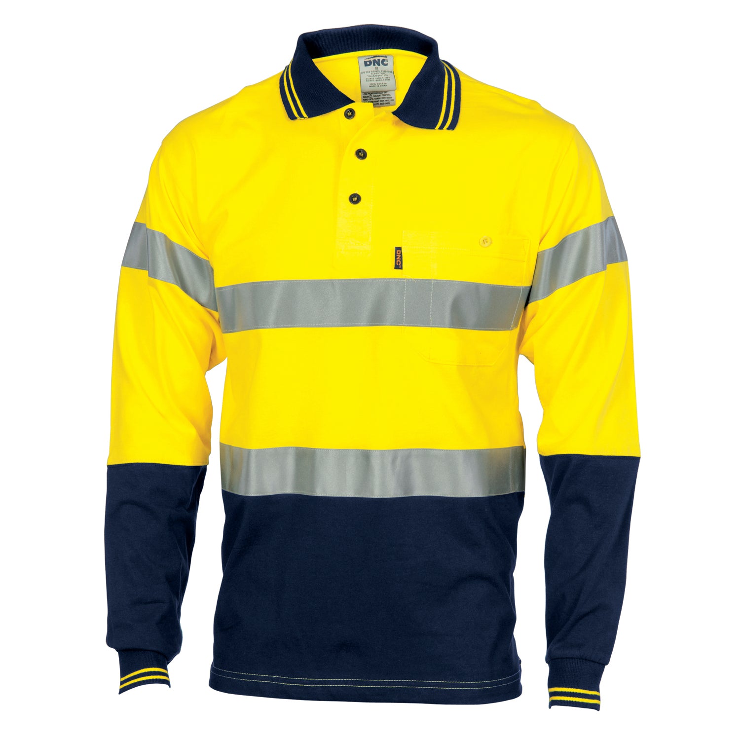 HiVis Cool Breeze Cotton Jersey Polo with CSR R/Tape - Long Sleeve - Yellow/Navy