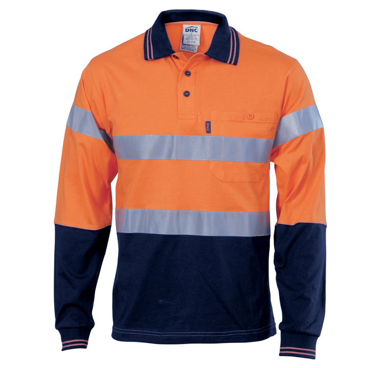 HiVis Cool Breeze Cotton Jersey Polo with CSR R/Tape - Long Sleeve - Orange/Navy