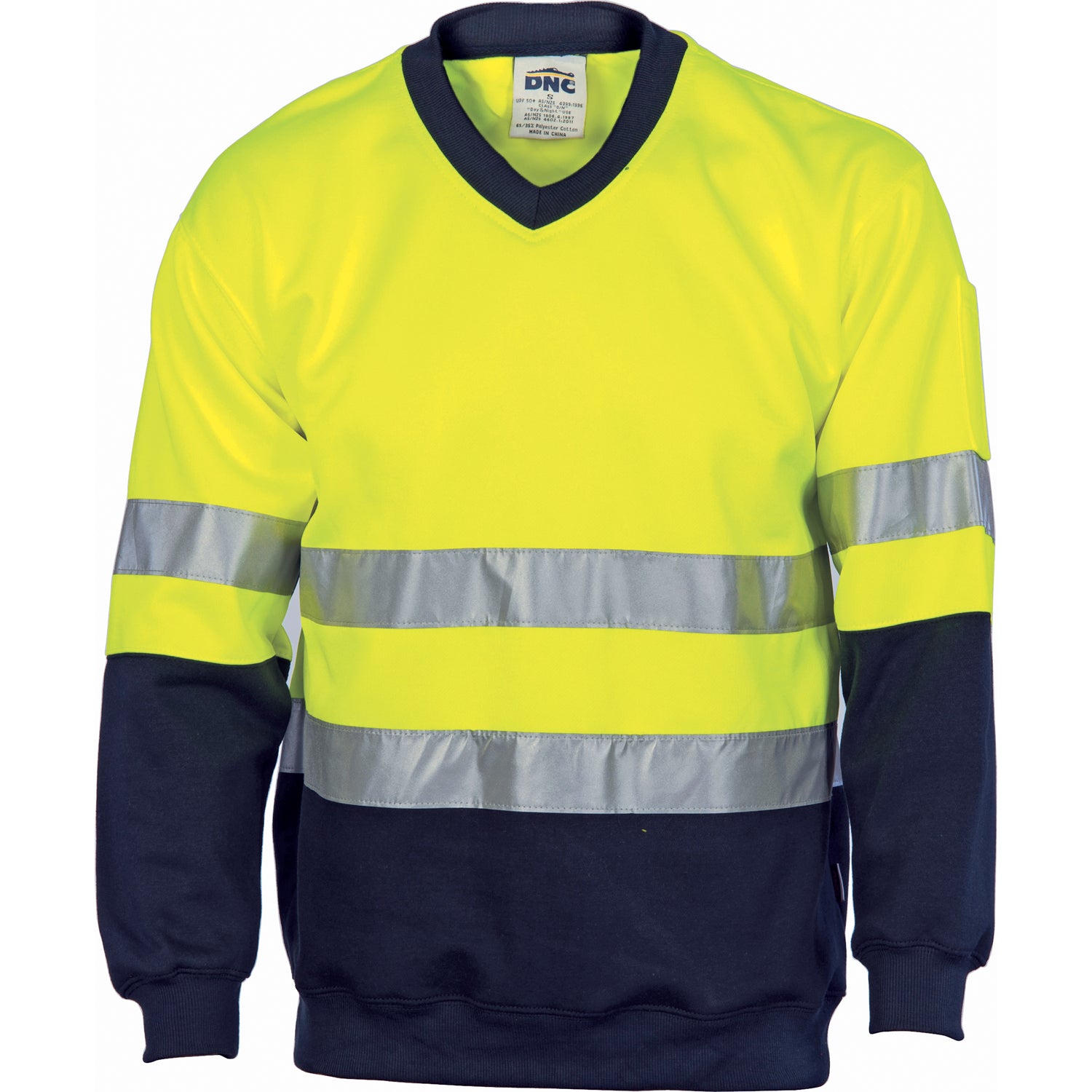 HiVis Two Tone Sweatshirt (Sloppy Joe) with CSR R/Tape V-Neck - Yellow/Navy