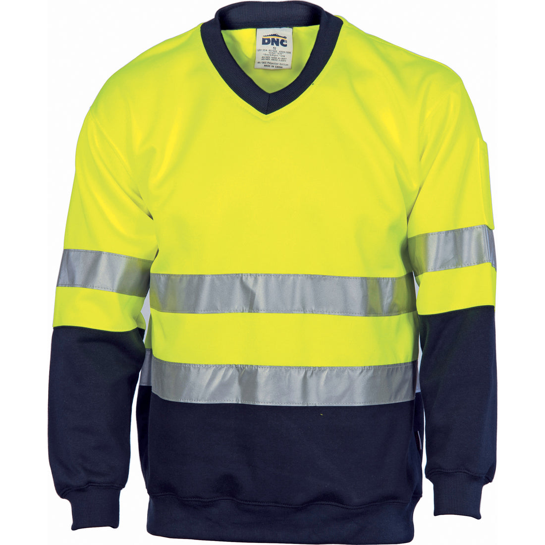HiVis Two Tone Sweatshirt (Sloppy Joe) with CSR R/Tape V-Neck - Yellow/Navy