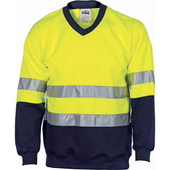 HiVis Two Tone Sweatshirt (Sloppy Joe) with CSR R/Tape V-Neck - Yellow/Navy