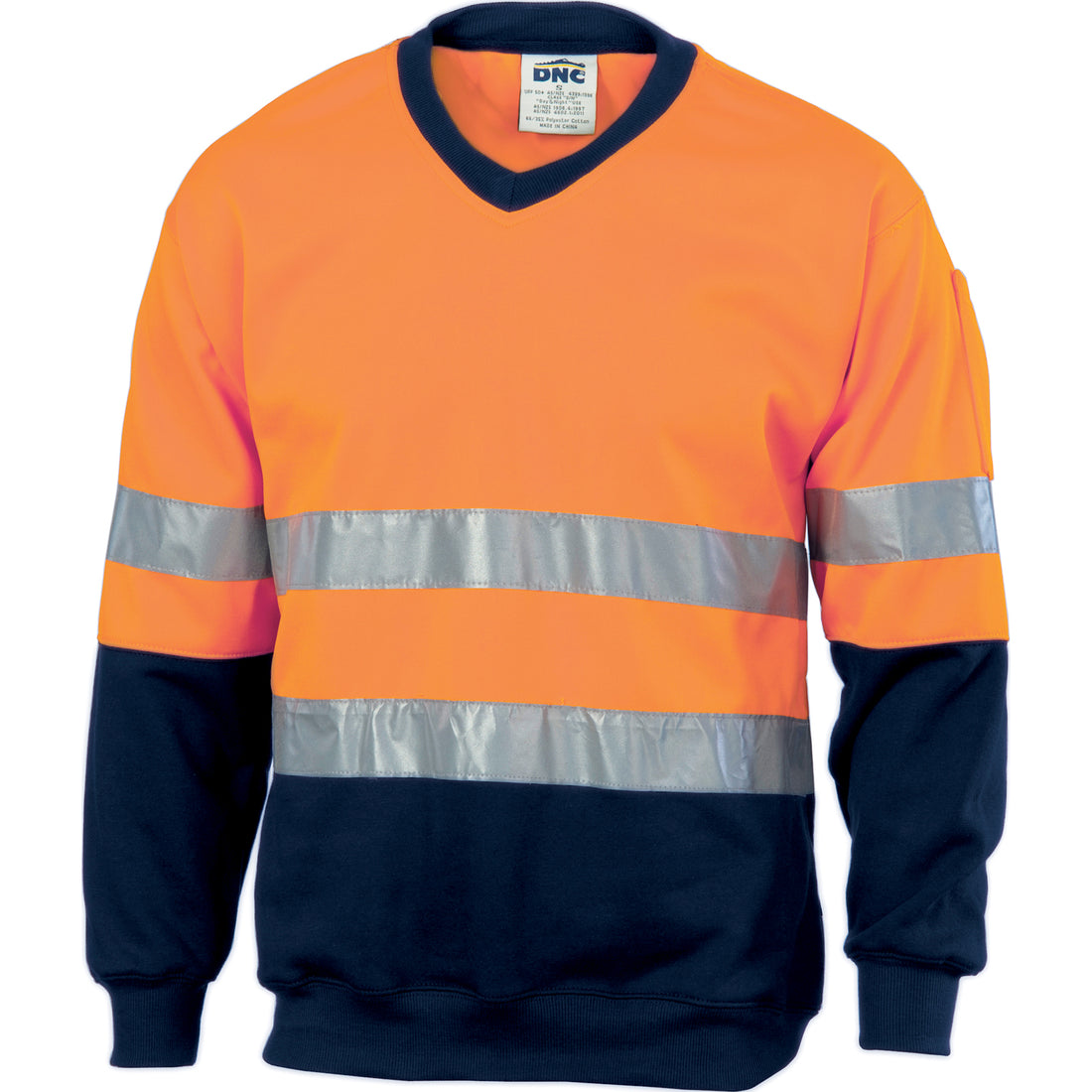 HiVis Two Tone Sweatshirt (Sloppy Joe) with CSR R/Tape V-Neck - Orange/Navy