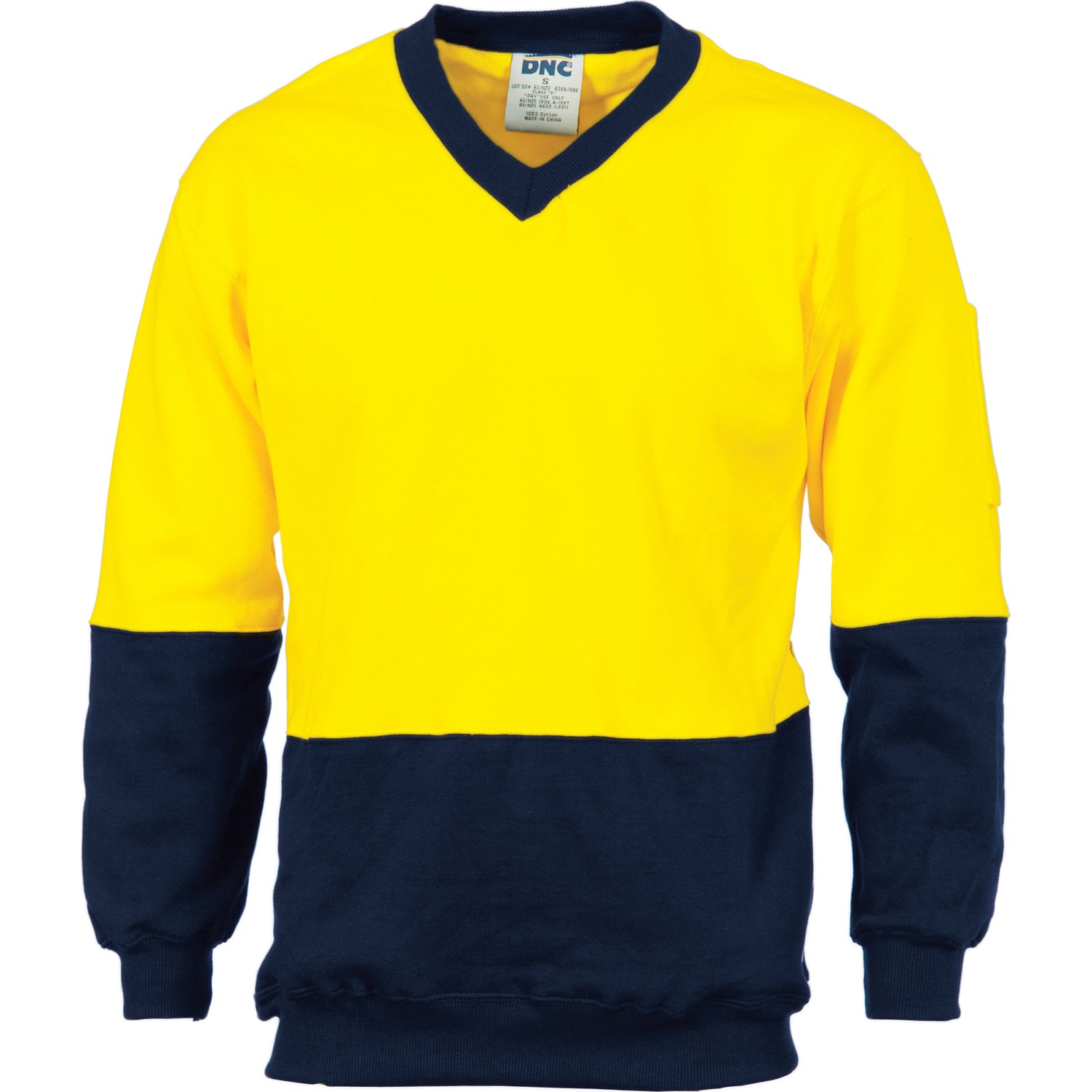 HiVis Two Tone Cotton Fleecy Sweatshirt V-Neck - Yellow/Navy