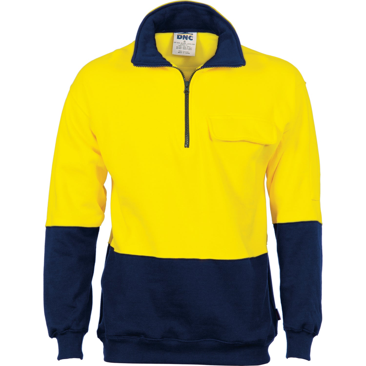 HiVis Two Tone 1/2 Zip Cotton Fleecy Windcheater - Yellow/Navy