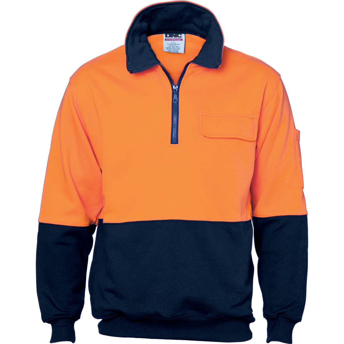 HiVis Two Tone 1/2 Zip Cotton Fleecy Windcheater - Orange/Navy