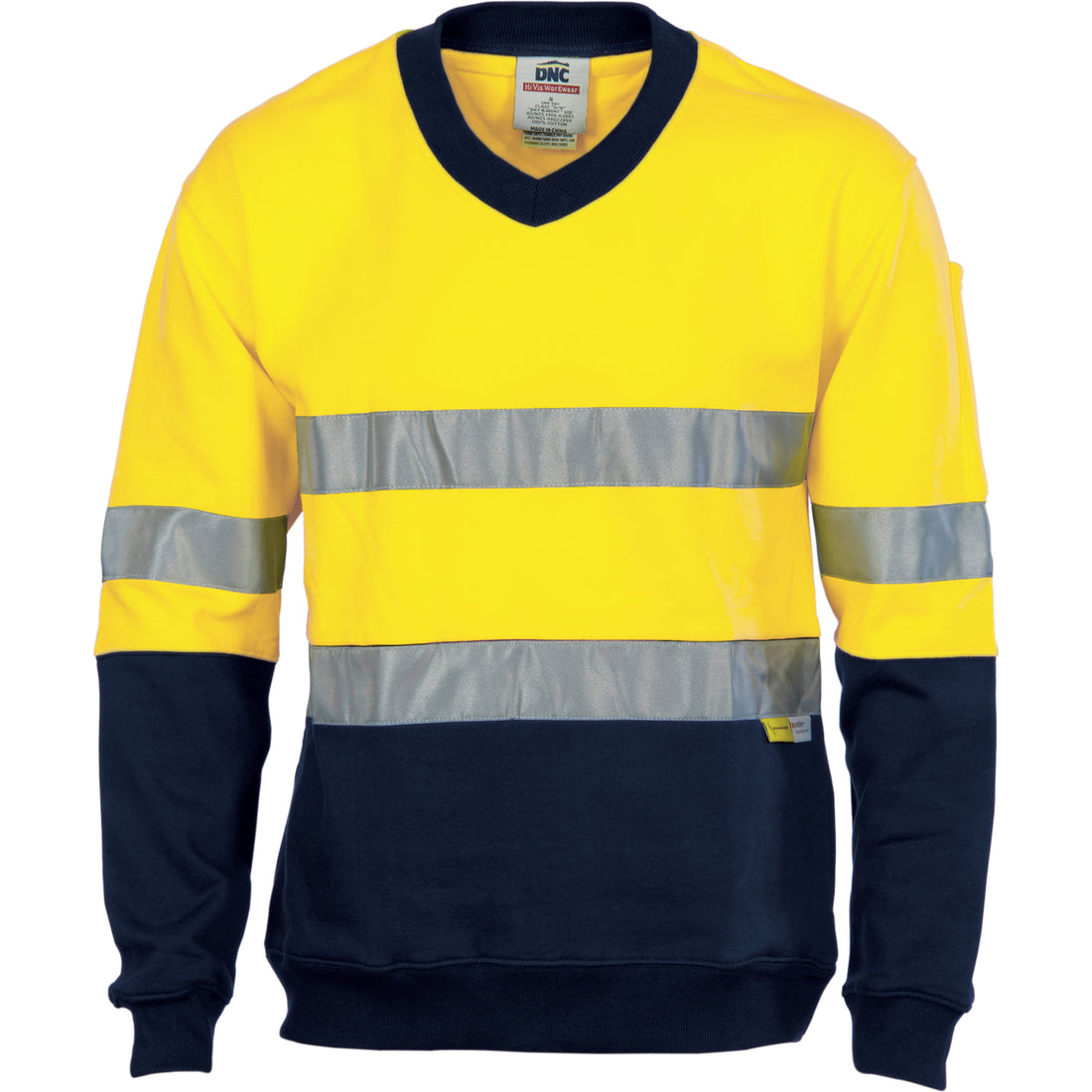 HiVis Two Tone Cotton Fleecy Sweatshirt V-Neck with CSR R/Tape - Yellow/Navy