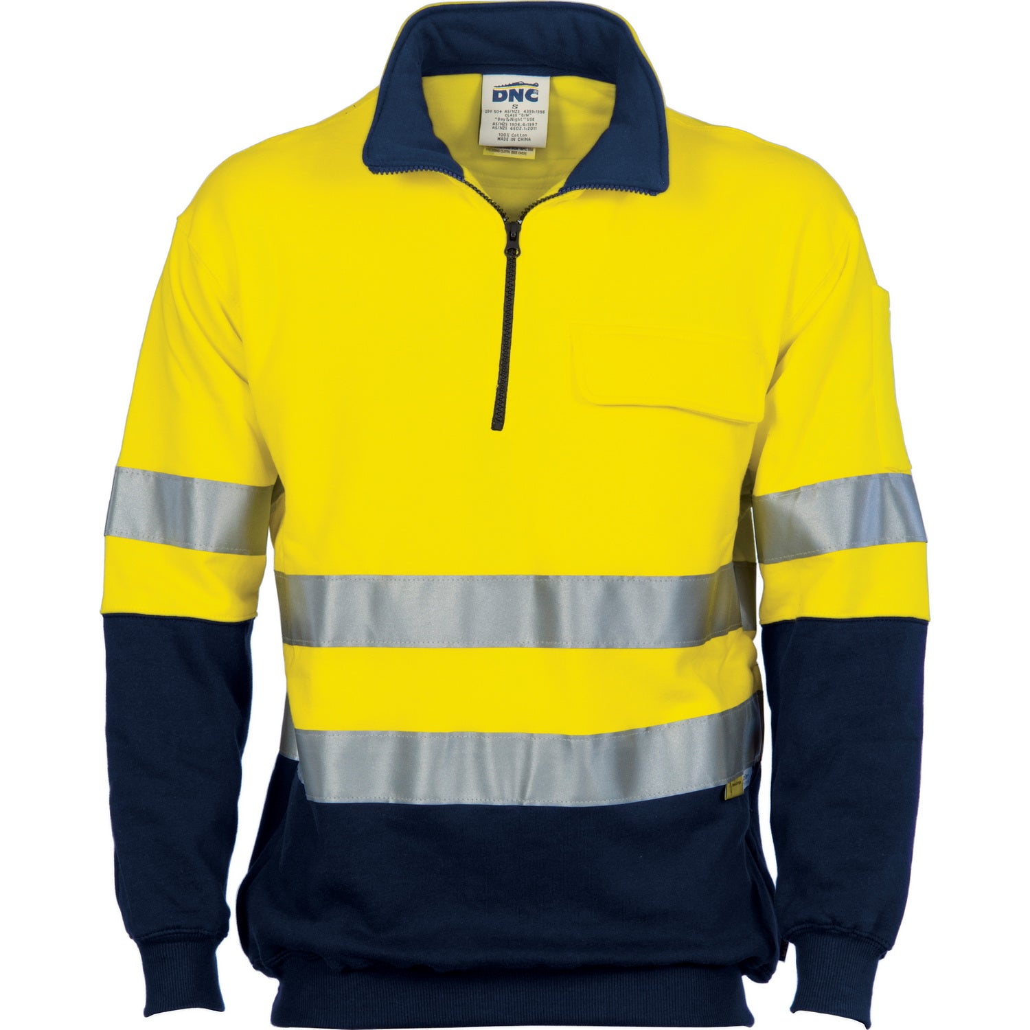 HiVis Two Tone 1/2 Zip Cotton Fleecy Windcheater with CSR R/Tape - Yellow/Navy
