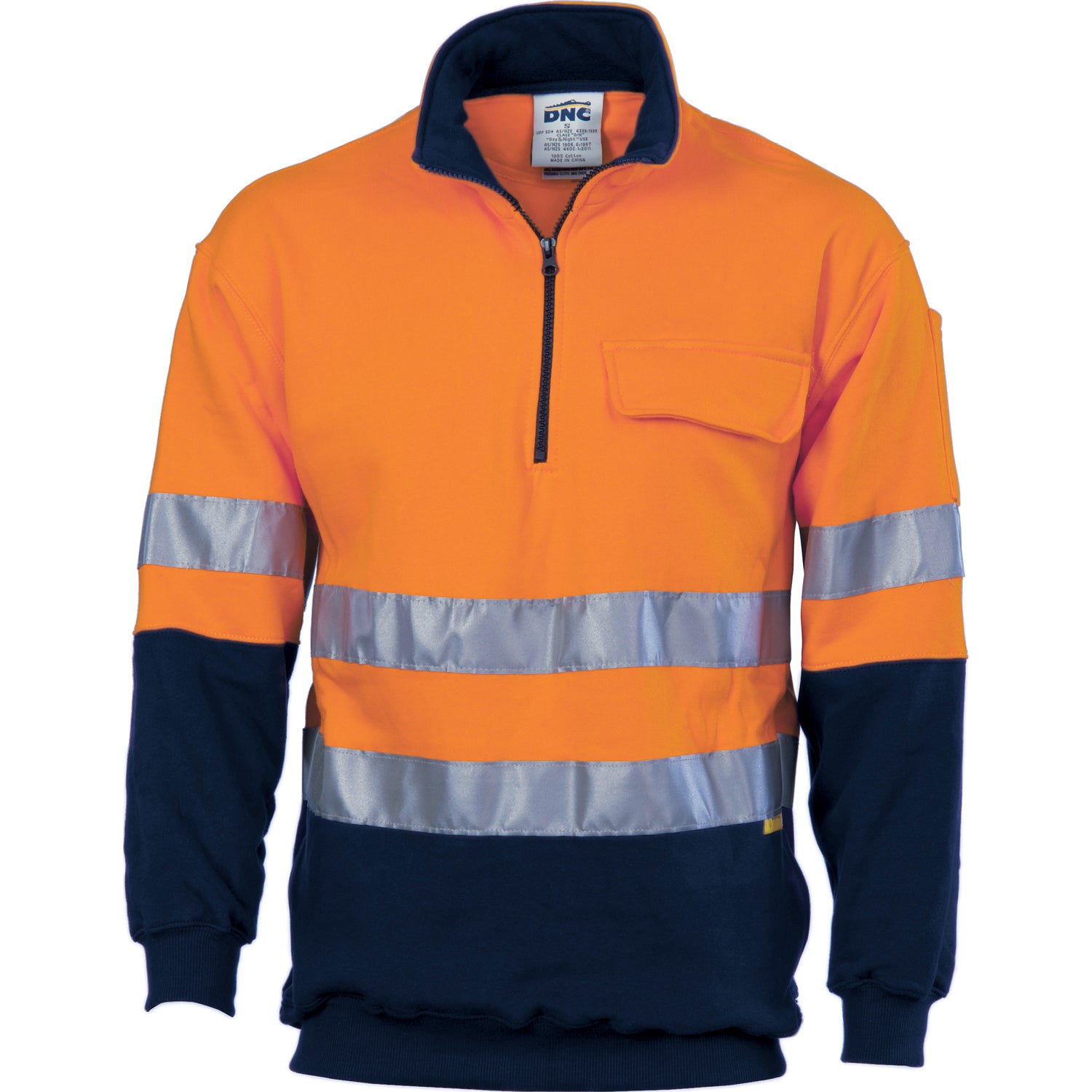 HiVis Two Tone 1/2 Zip Cotton Fleecy Windcheater with CSR R/Tape - Orange/Navy