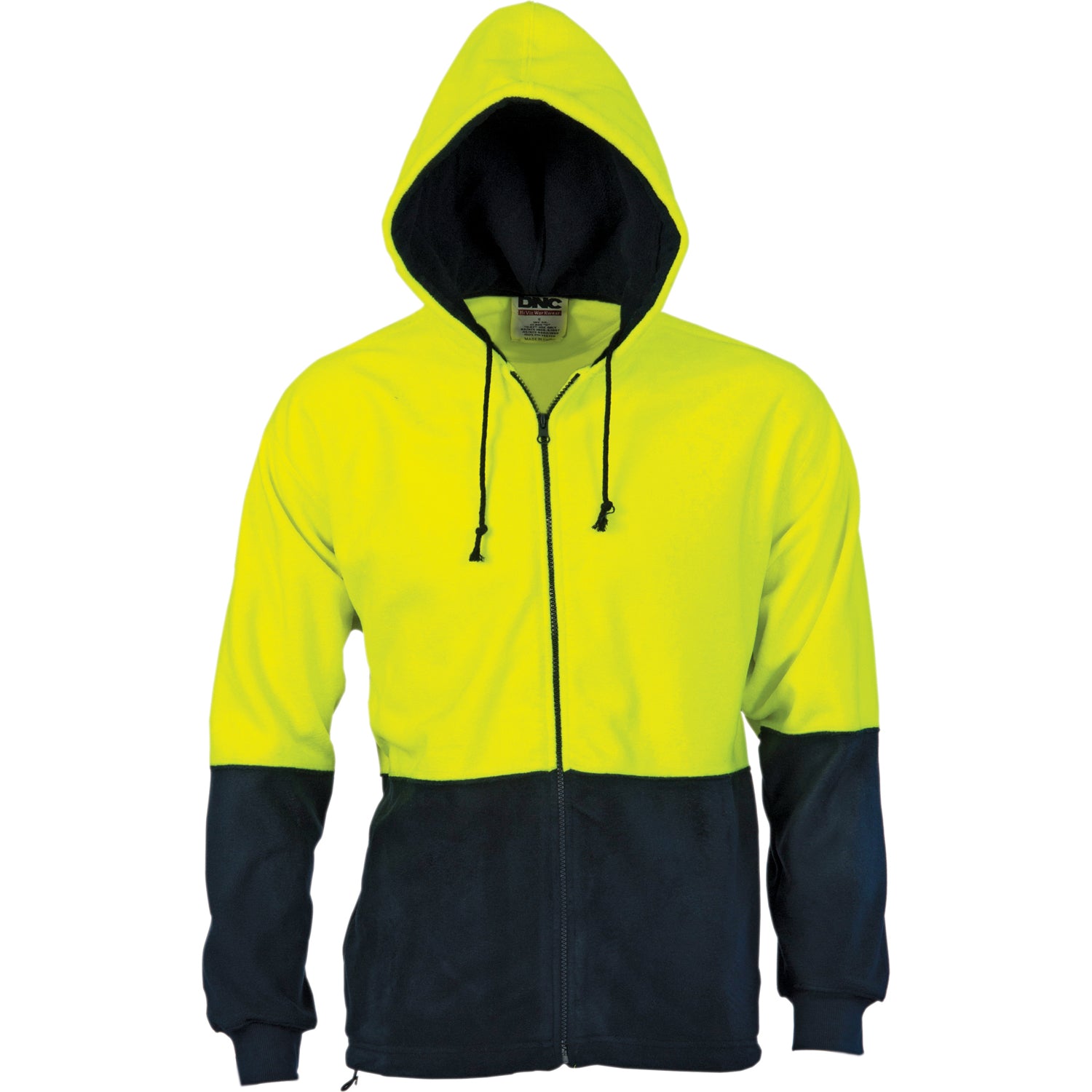 HiVis Two Tone Full Zip Polar Fleece Hoodie - Yellow/Navy