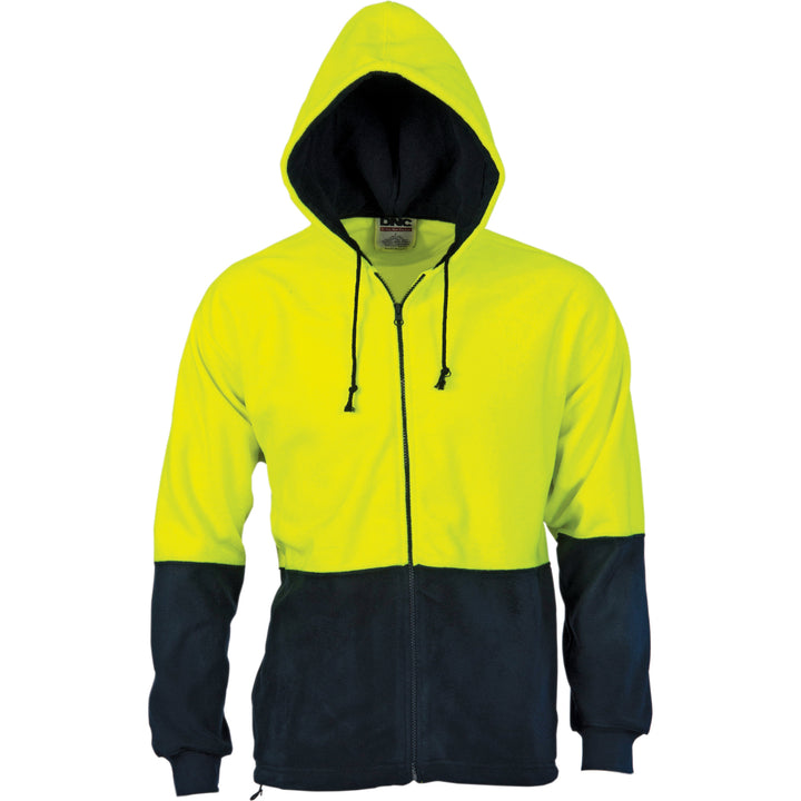 HiVis Two Tone Full Zip Polar Fleece Hoodie - Yellow/Navy