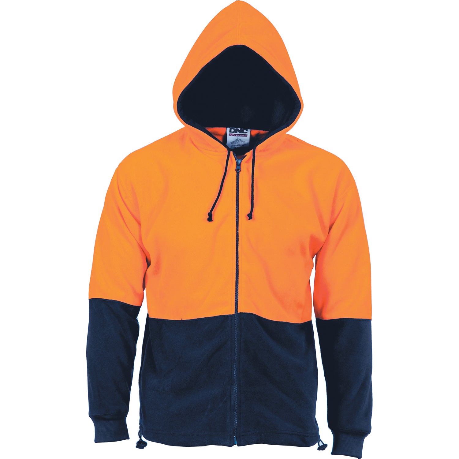 HiVis Two Tone Full Zip Polar Fleece Hoodie - Orange/Navy