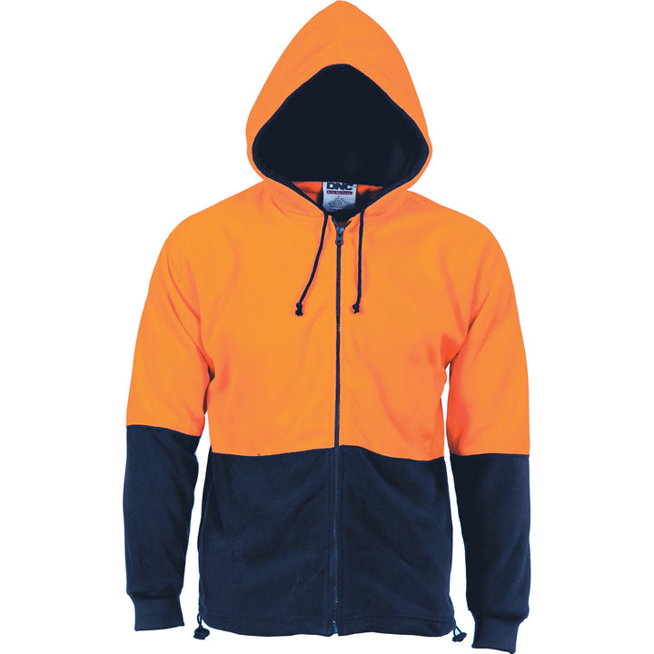 HiVis Two Tone Full Zip Polar Fleece Hoodie - Orange/Navy