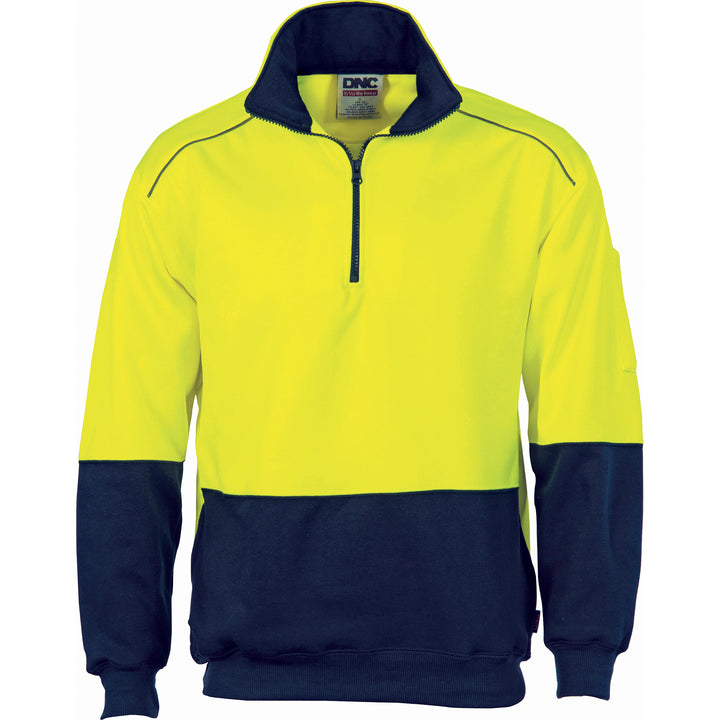 HiVis Two Tone 1/2 Zip Reflective Piping Sweatshirt - Yellow/Navy