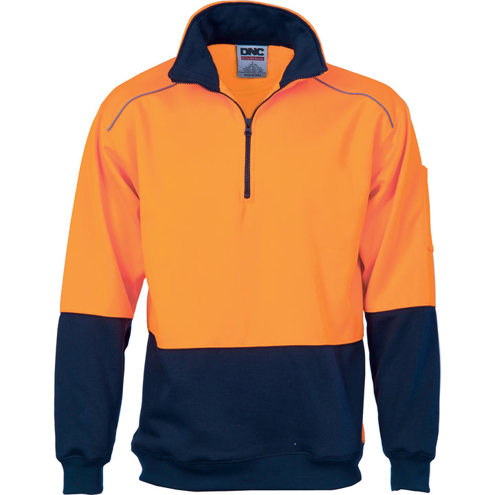 HiVis Two Tone 1/2 Zip Reflective Piping Sweatshirt - Orange/Navy