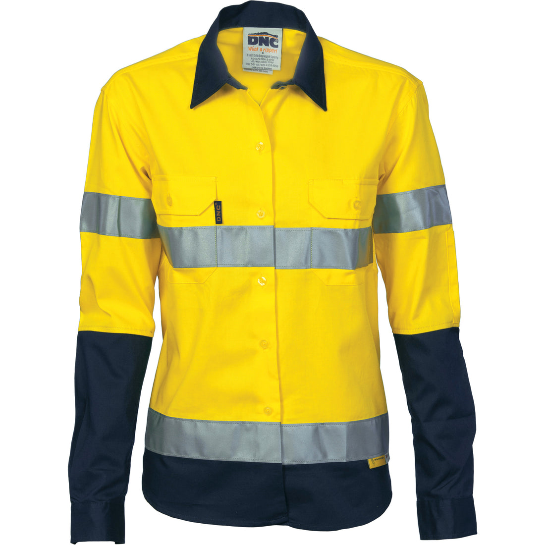 Ladies HiVis Two Tone Drill Shirt with CSR R/Tape - Long sleeve - Yellow/Navy