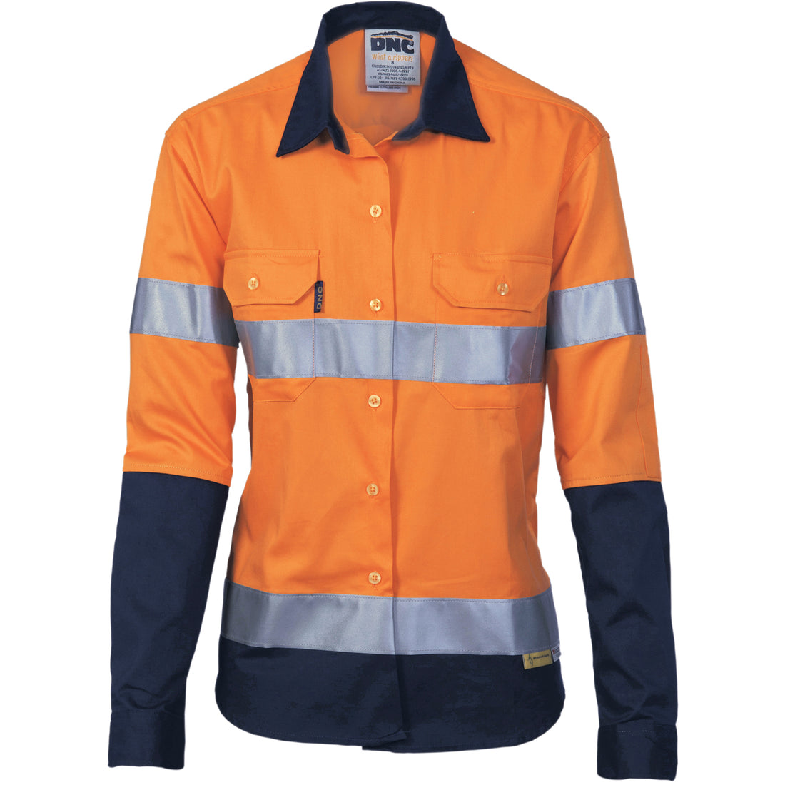 Ladies HiVis Two Tone Drill Shirt with CSR R/Tape - Long sleeve - Orange/Navy