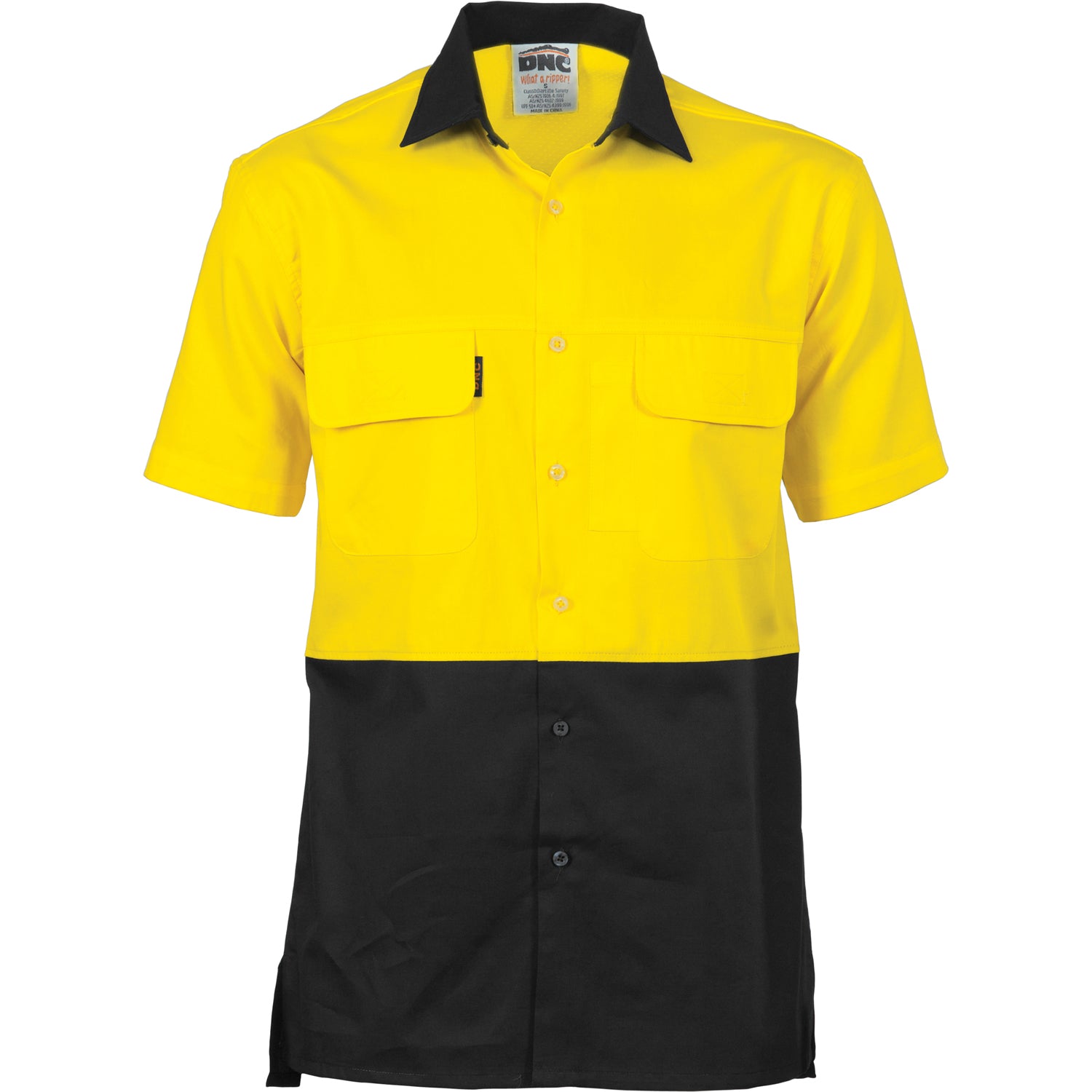 HiVis 3 Way Cool-Breeze Cotton Shirt - Short Sleeve - Yellow/Black