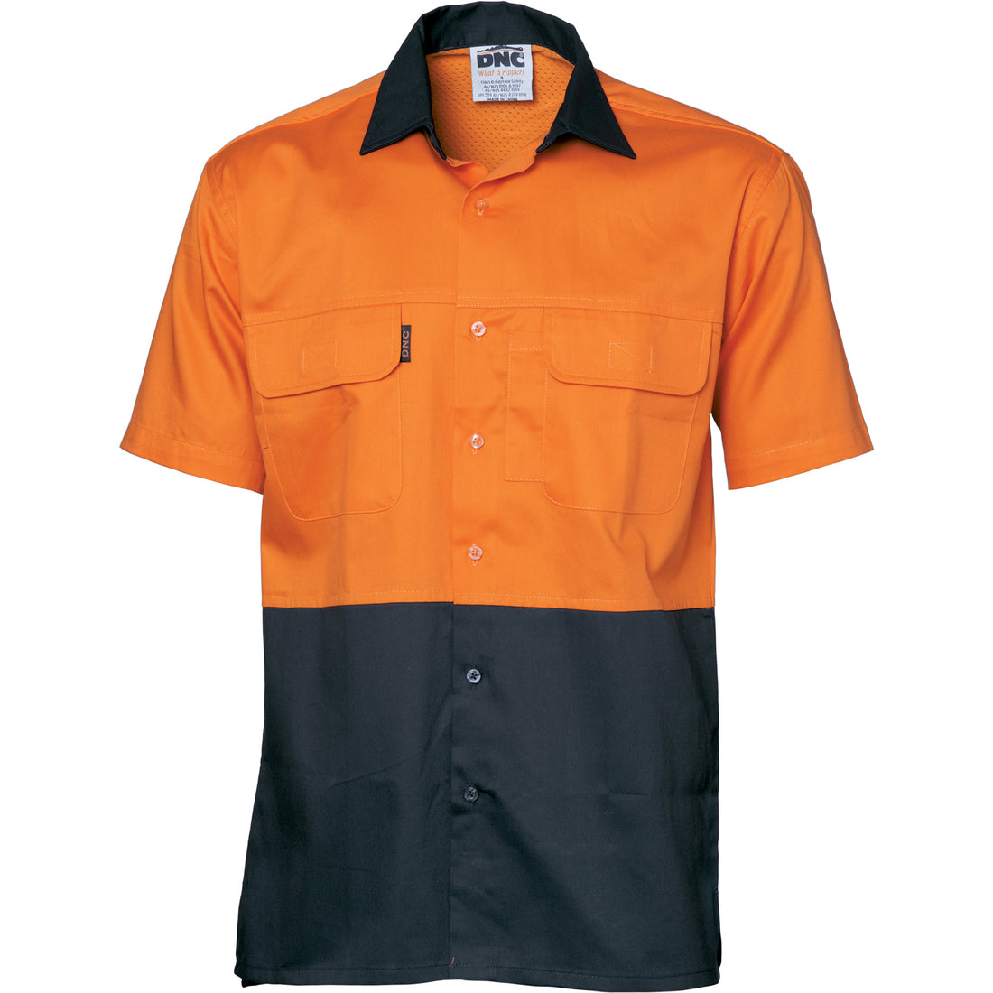 HiVis 3 Way Cool-Breeze Cotton Shirt - Short Sleeve - Orange/Navy