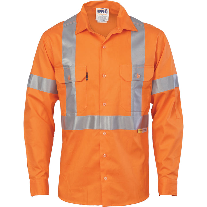 HiVis Cool-Breeze "X" Back Cotton Shirt with CSR R/Tape - Long Sleeve - Rail Orange