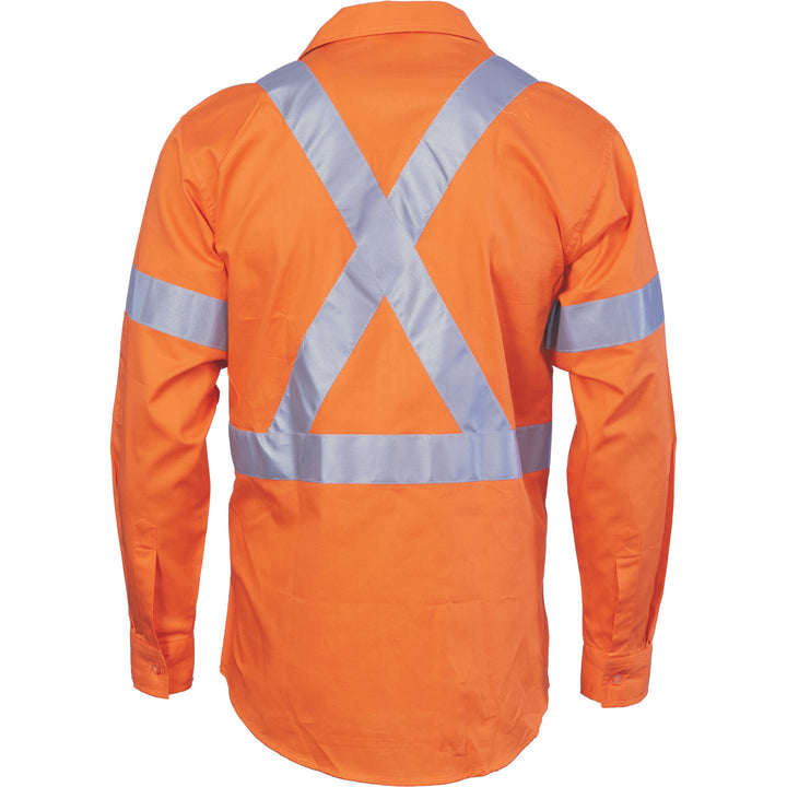 HiVis Cool-Breeze "X" Back Cotton Shirt with CSR R/Tape - Long Sleeve