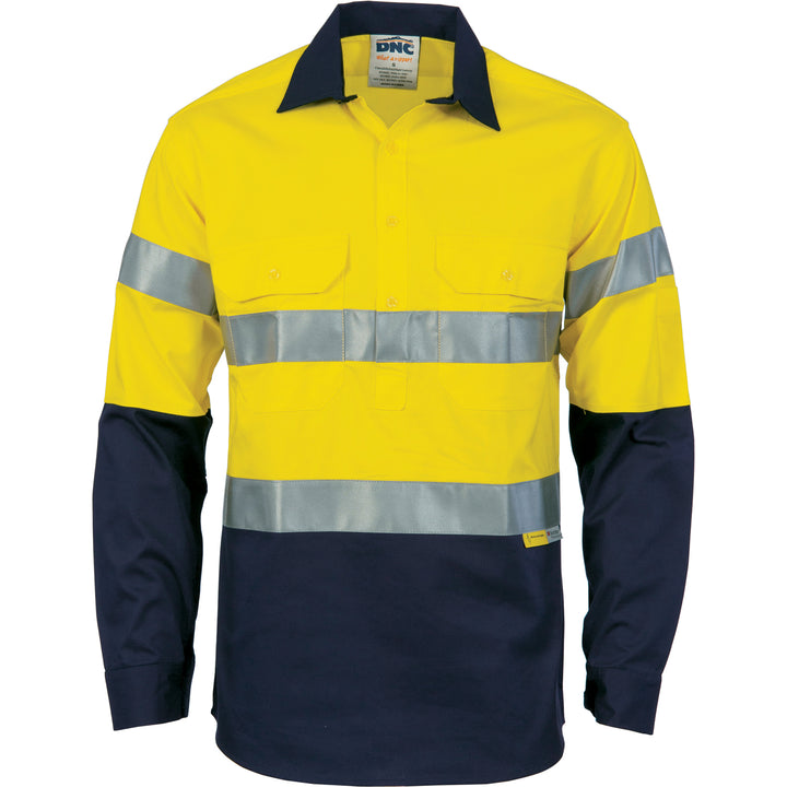 HiVis Cool-Breeze Close Front Cotton Shirt with CSR R/Tape - Long sleeve - Yellow/Navy