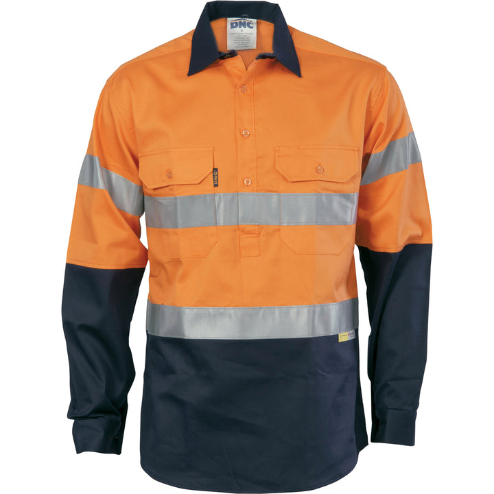 HiVis Cool-Breeze Close Front Cotton Shirt with CSR R/Tape - Long sleeve - Orange/Navy