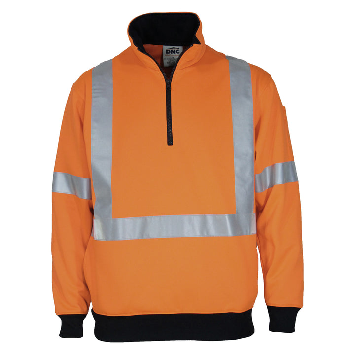 HiVis "X" Back 1/2 Zip Cotton Jumper with Additional CSR R/Tape on Tail - Orange