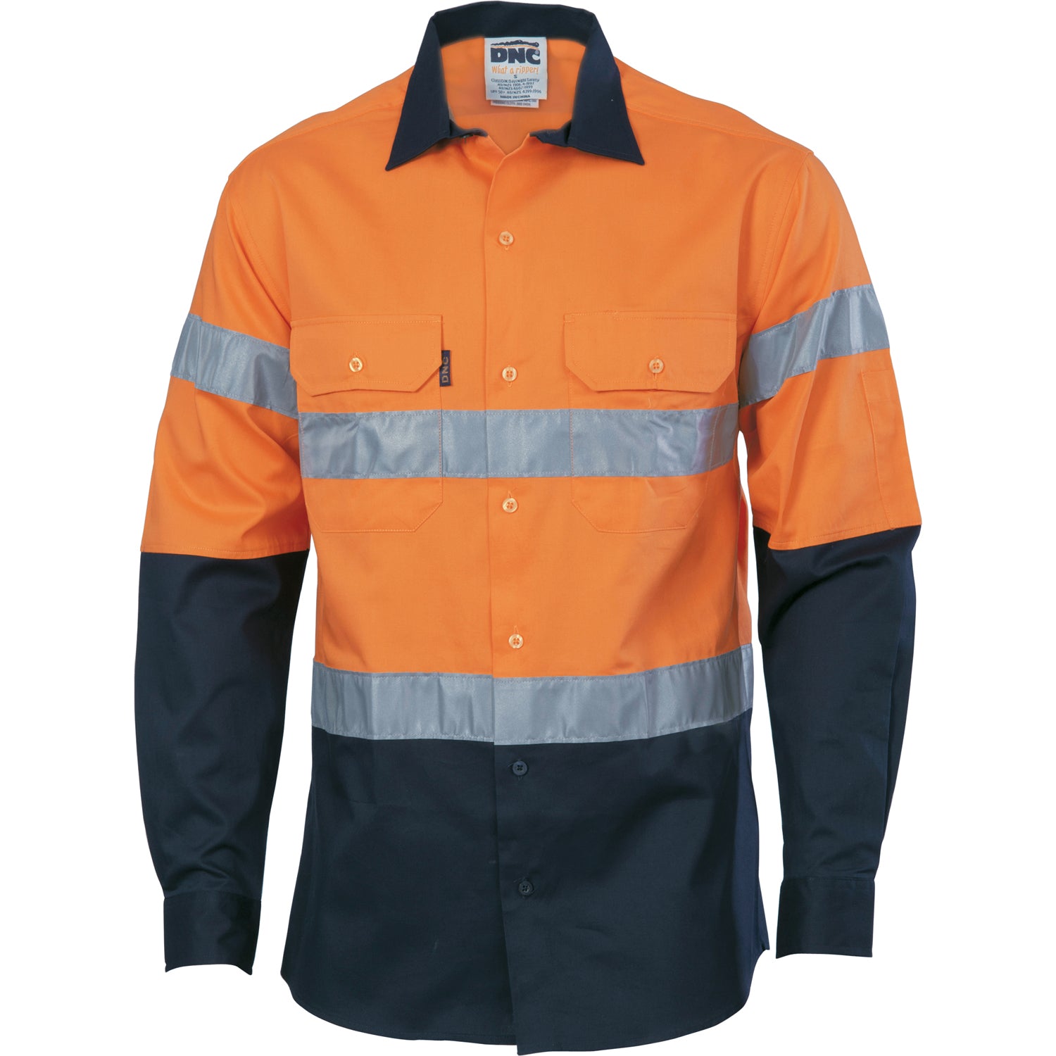 HiVis Cool-Breeze Cotton Shirt with CSR R/Tape - Long Sleeve - Orange/Navy