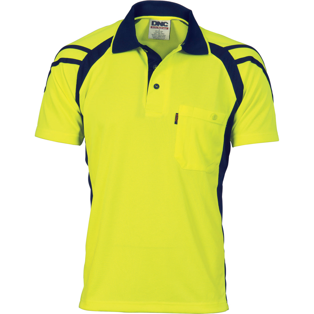 Cool-Breathe Stripe Panel Polo Shirt - Short Sleeve - Yellow/Navy