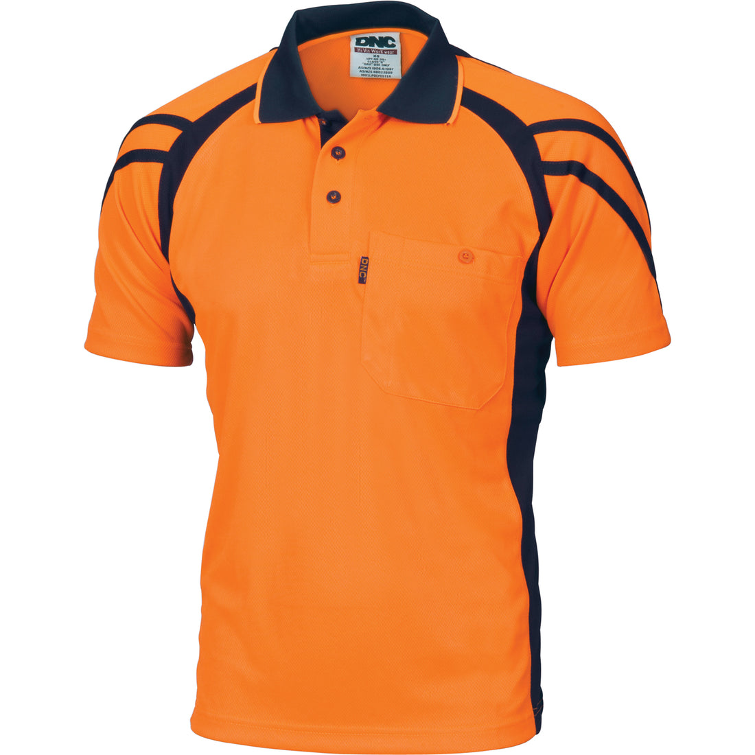 Cool-Breathe Stripe Panel Polo Shirt - Short Sleeve - Orange/Navy
