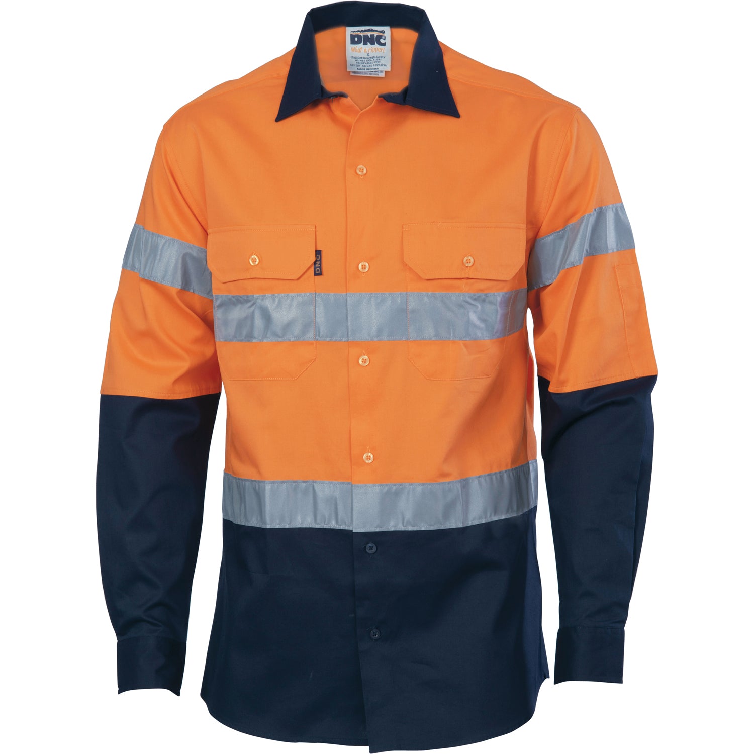 HiVis D/N Two Tone Drill Shirt with CSR R/Tape - Long Sleeve - Orange/Navy