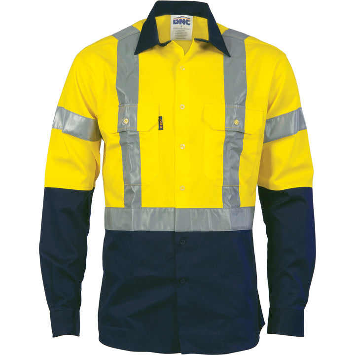 HiVis D/N Two Tone Drill Shirt with "H" Pattern CSR R/Tape - Long Sleeve - Yellow/Navy