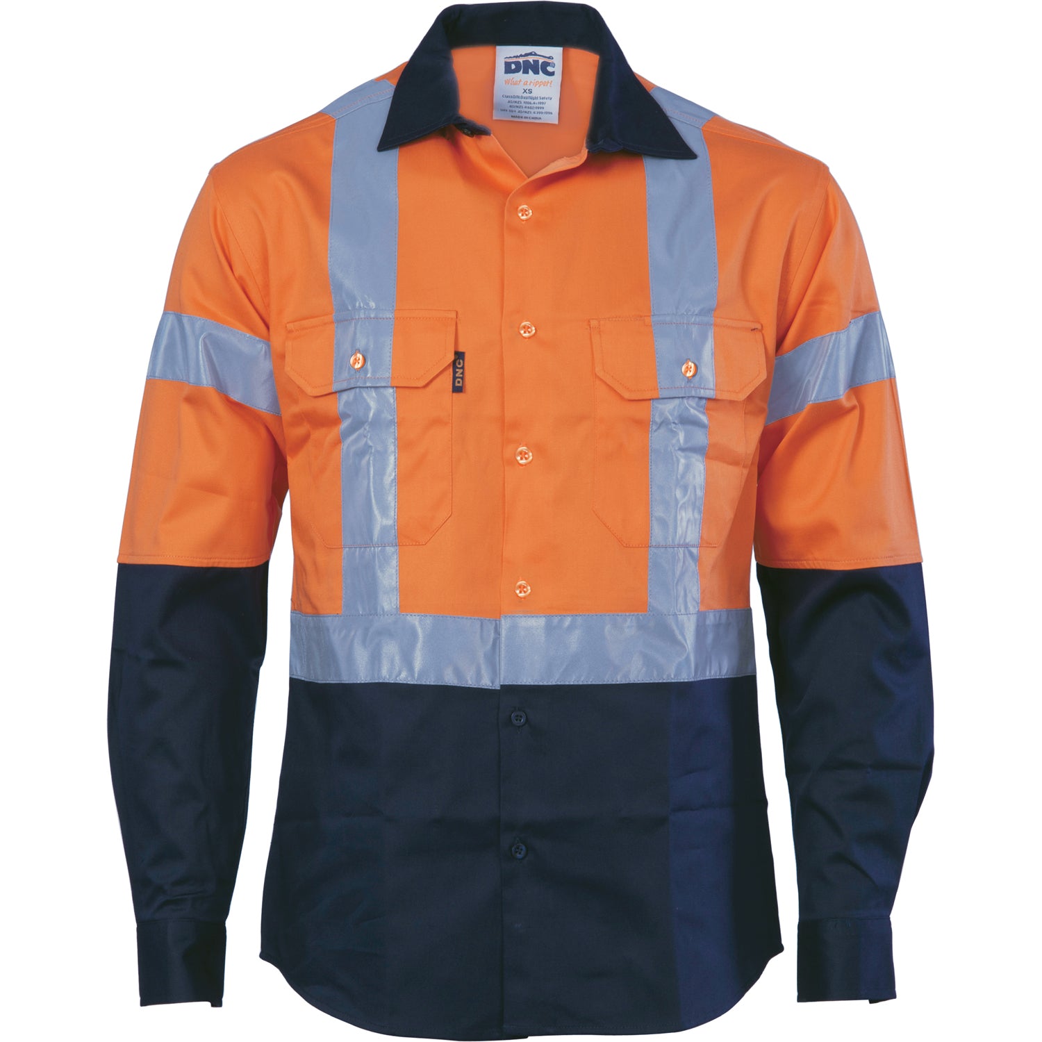 HiVis D/N Two Tone Drill Shirt with "H" Pattern CSR R/Tape - Long Sleeve - Orange/Navy