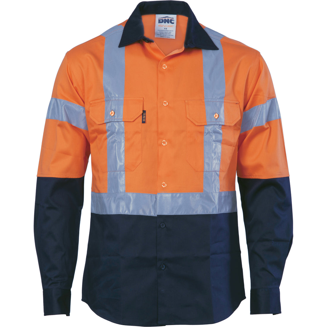 HiVis D/N Two Tone Drill Shirt with "H" Pattern CSR R/Tape - Long Sleeve - Orange/Navy