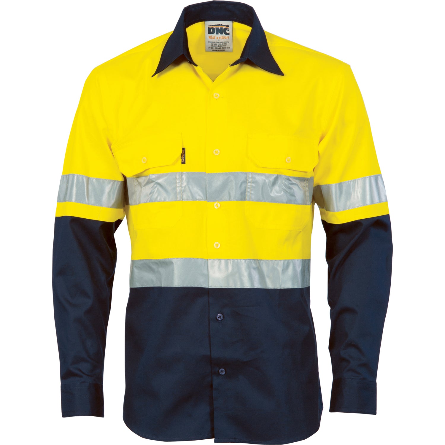 HiVis Cool-Breeze Vertical Vented Cotton Shirt with CSR R/Tape - Long Sleeve - Yellow/Navy