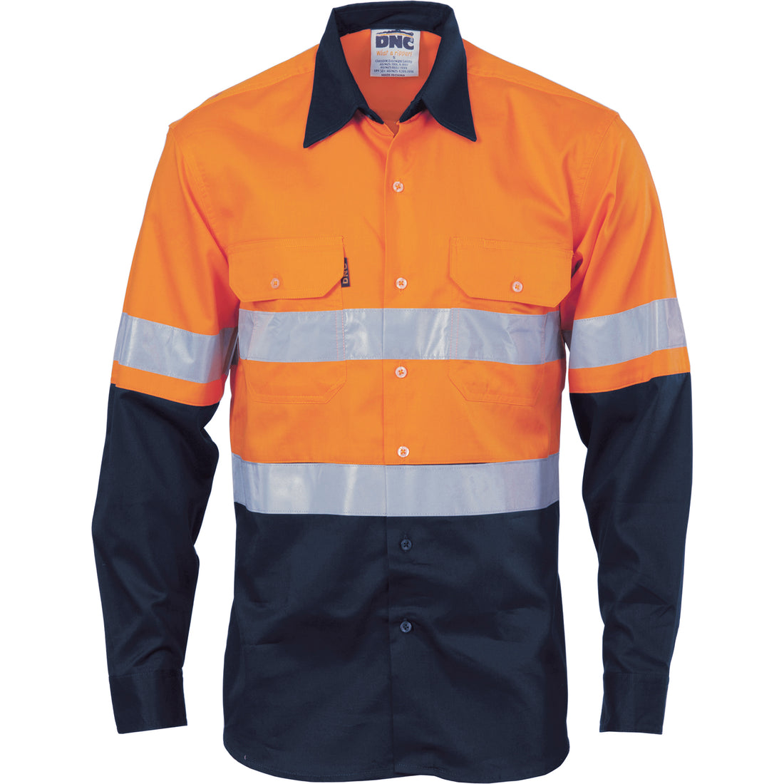 HiVis Cool-Breeze Vertical Vented Cotton Shirt with CSR R/Tape - Long Sleeve - Orange/Navy