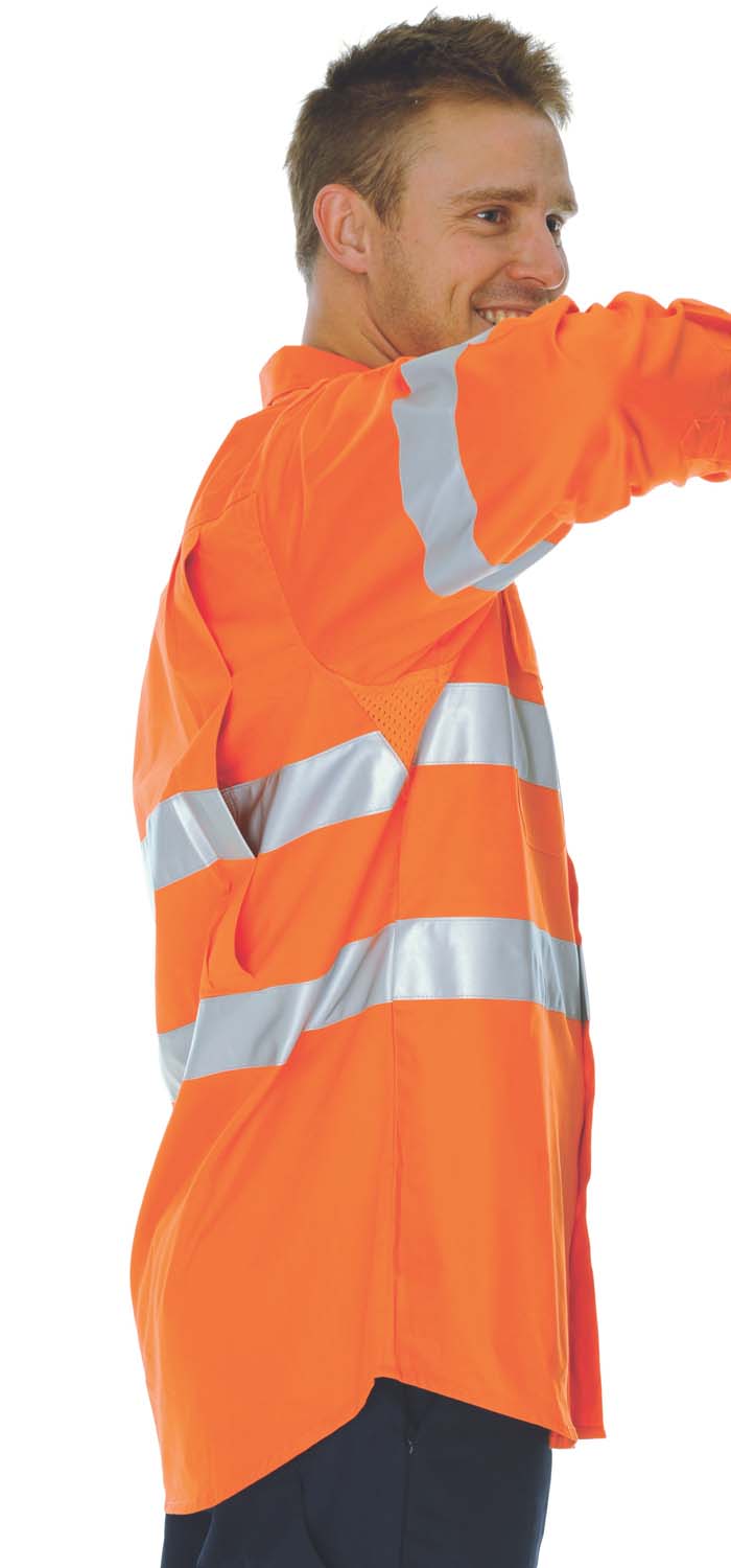 HiVis Cool-Breeze Vertical Vented Cotton Shirt with CSR R/Tape - Long Sleeve
