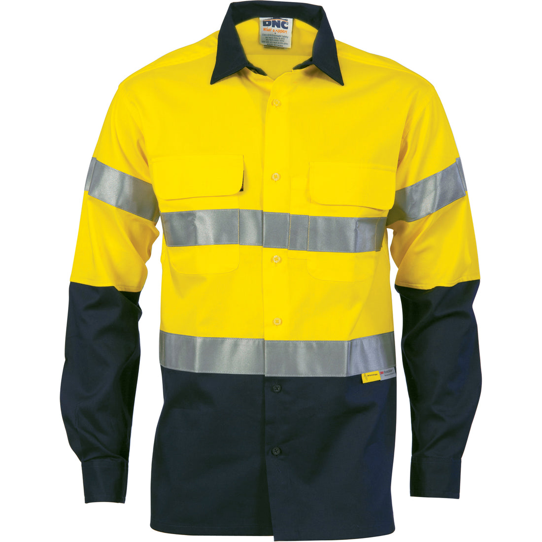 HiVis Cool-Breeze Cotton Shirt with 3M 8906 R/Tape - Long Sleeve - Yellow/Navy