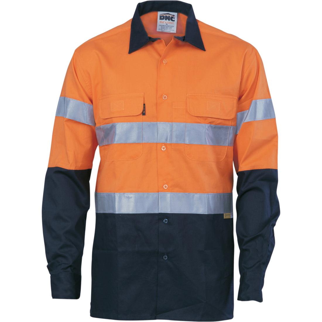 HiVis Cool-Breeze Cotton Shirt with 3M 8906 R/Tape - Long Sleeve - Orange/Navy