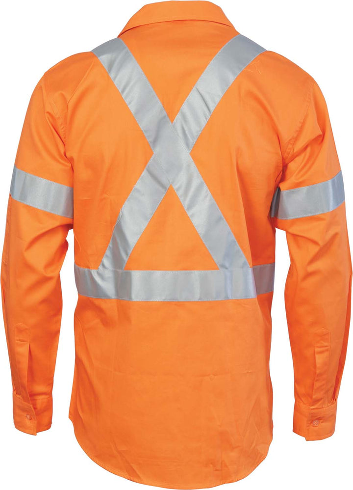 HiVis D/N Cotton Shirt with "X" Back CSR R/Tape - Long Sleeve