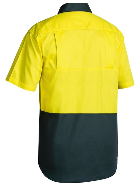 Bisley Hi Vis Cool Lightweight Drill Shirt BS1895 - Yellow/Bottle rear