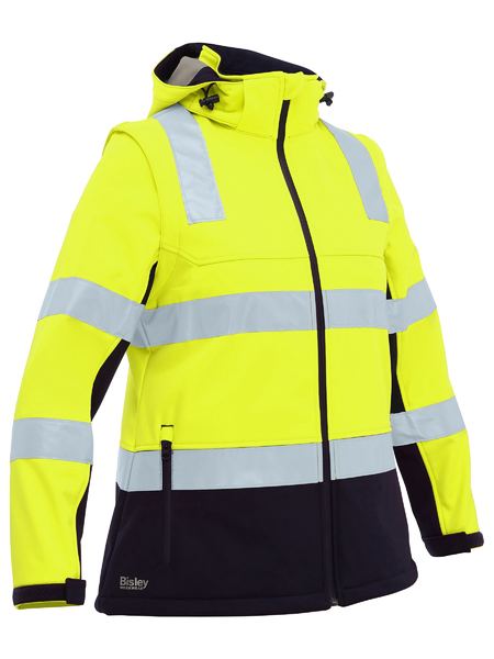 Bisley Women's Taped Two Tone Hi Vis 3-in-1 Soft Shell Jacket BJL6078T - Yellow/Navy front